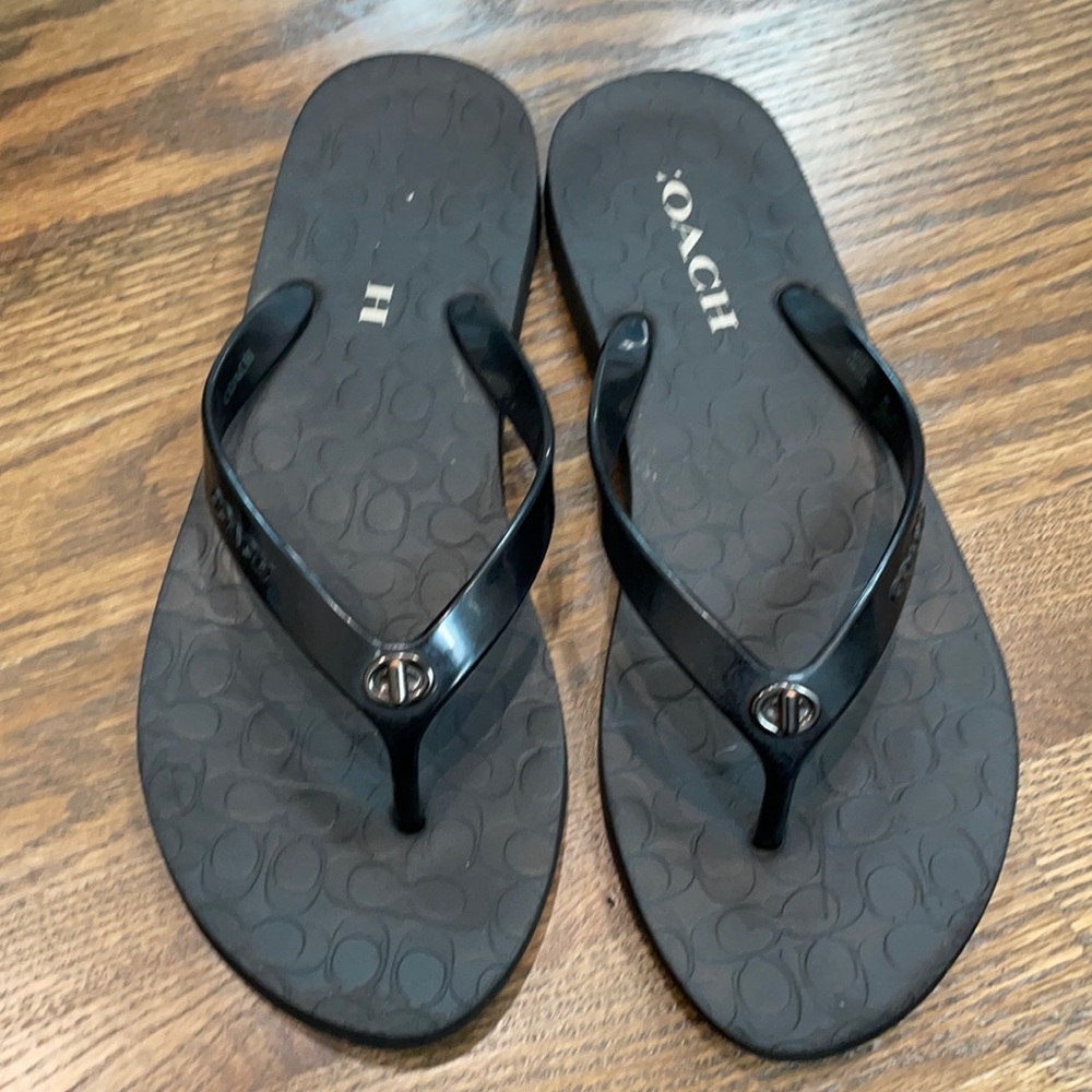 Black coach flip-flops size 8